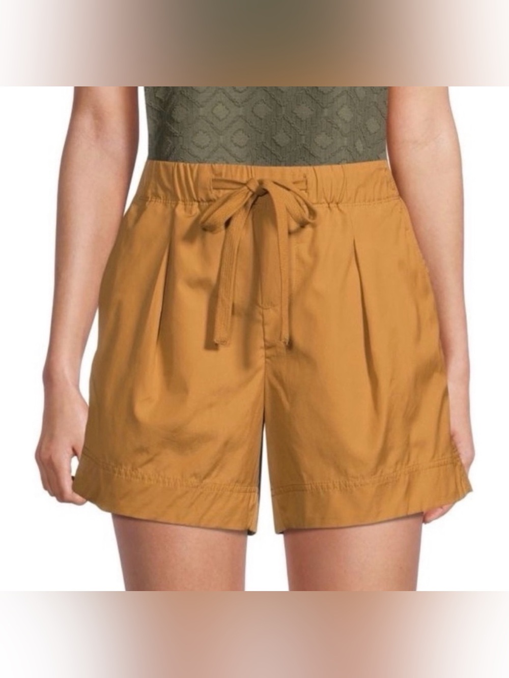 Vince Box Pleat Drawstring Shorts in Gold Ochre